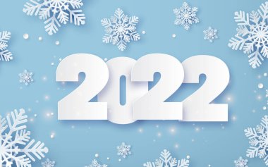 Kağıt kesim tarzıyla mutlu yeni yıl 2022 metin tasarımı.