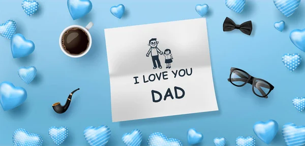 Happy Father Day Wenskaart Poster Banner Met Icoon Decoratie — Stockvector