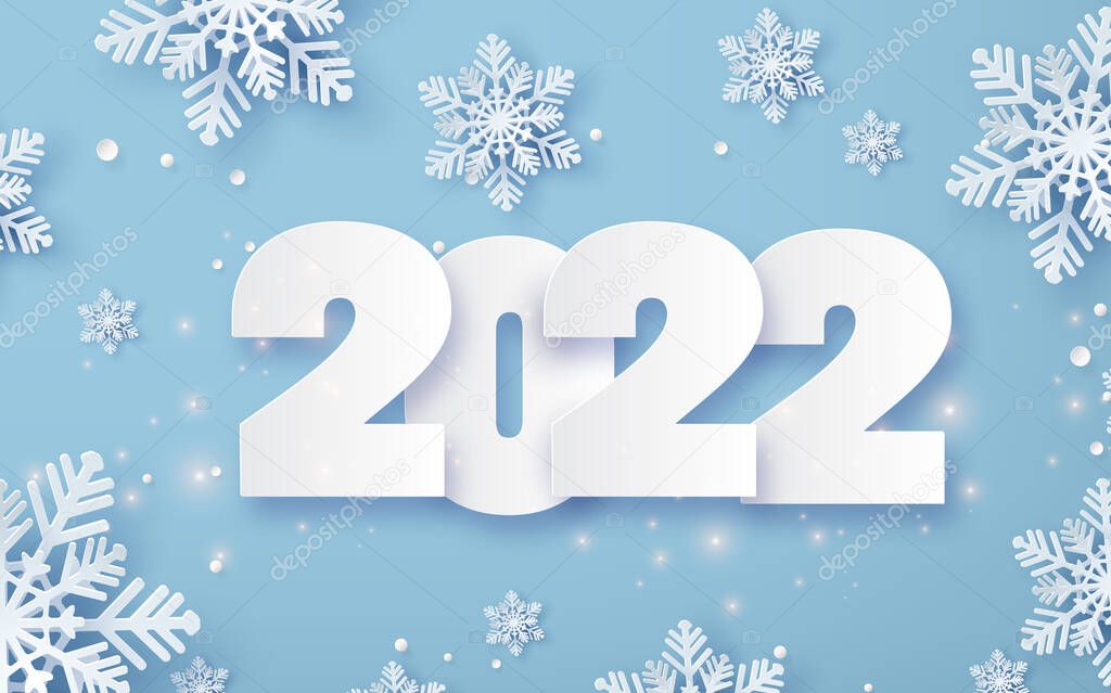 Happy new year 2022 text design with paper cut  style.