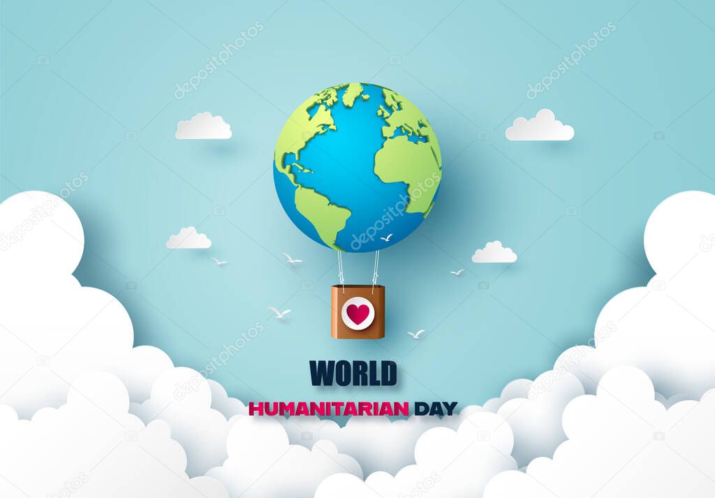 World Humanitarian Day,paper collage and paper cut style with digital craft .