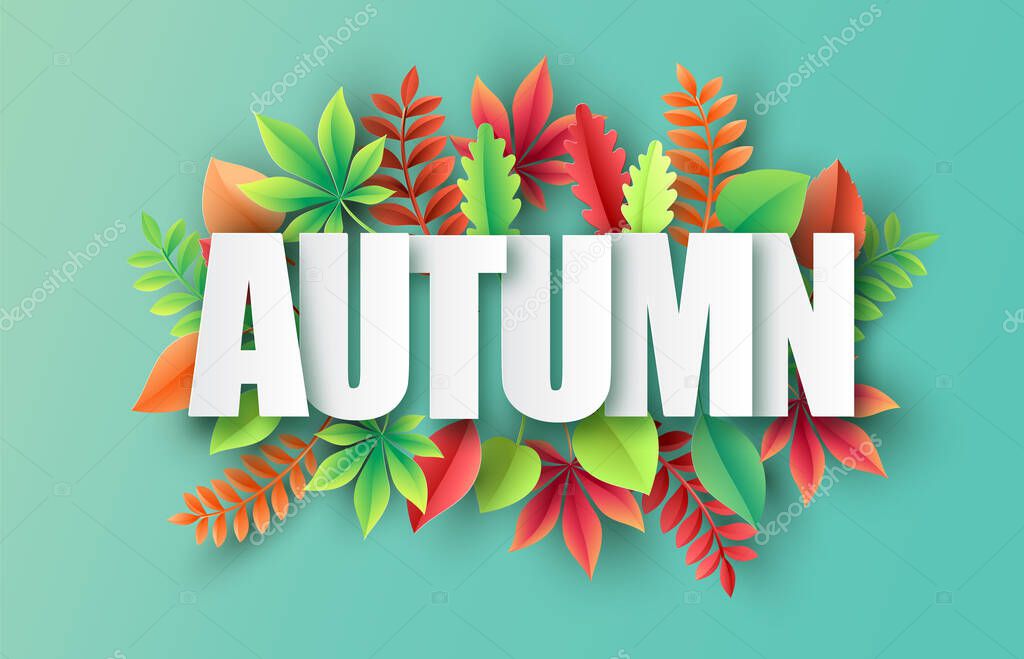 paper cut of Autumn ,leaves on  background. Vector illustration.