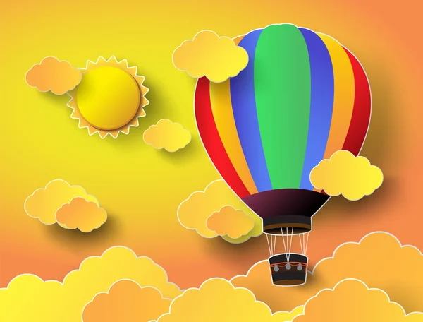 Montgolfière colorée avec coucher de soleil — Image vectorielle