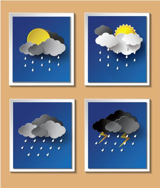 Stagione delle piogge sfondo con gocce di pioggia e nuvole . — Vettoriale Stock