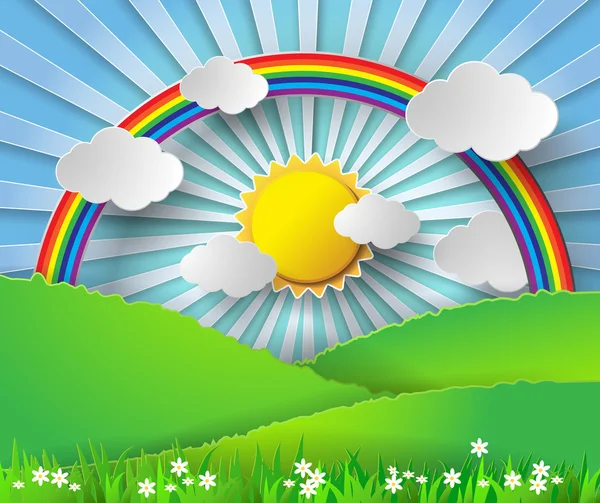 Abstrakt papper rainbow och solsken. vektor illustration. — Stock vektor