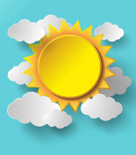 Sol vectorial con fondo de nubes . — Vector de stock