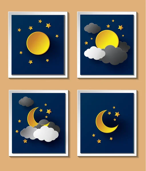 Abstract paper weather with moon at nightfall. — Stock Vector