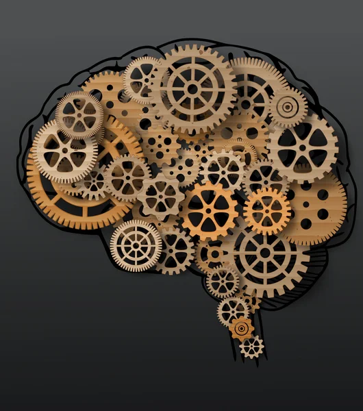 Le cerveau humain construit à partir de rouages et d'engrenages — Image vectorielle