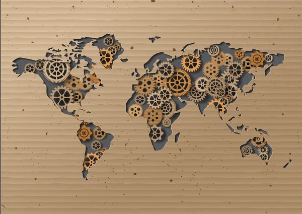 Vector Mapa del mundo Cartulina marrón — Vector de stock