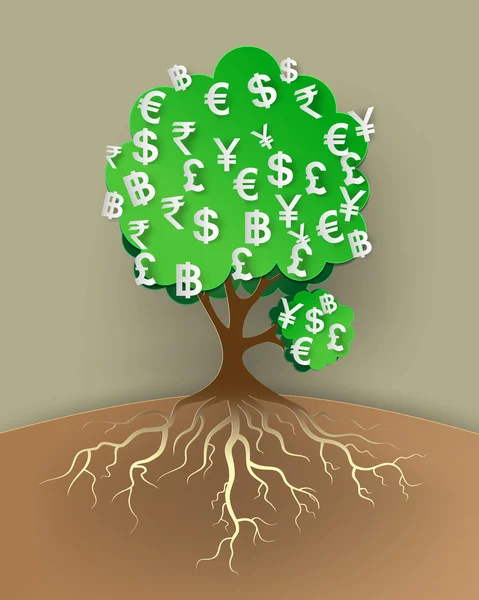 Pojem peníze stromu. Vektorové ilustrace — Stockový vektor