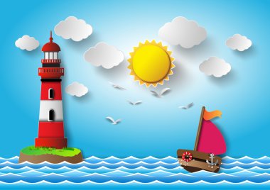 Yelkenli tekne ve deniz feneri ile bulut.
