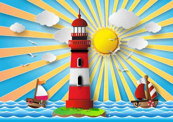 Deniz feneri ve güneş ışığı ile bulut.