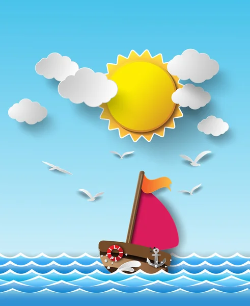 Velero y nubes — Vector de stock