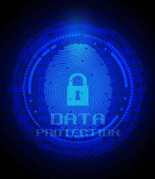 Huella dactilar y protección de datos en pantalla digital — Vector de stock