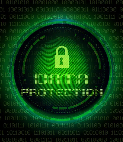 Huella dactilar y protección de datos en pantalla digital — Vector de stock