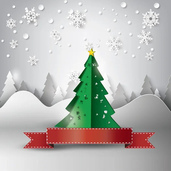 Papier Schneeflocken Weihnachtsbaum — Stockvektor