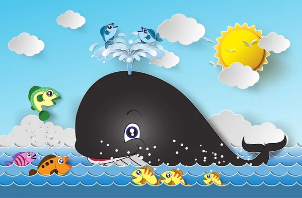 Illustration of cute cartoon whale. — Stock Vector