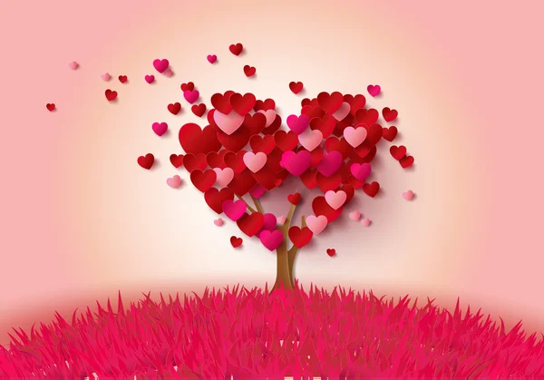 Árbol de amor con hojas de corazón — Vector de stock