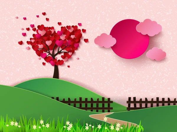 Arbre d'amour avec feuilles de coeur . — Image vectorielle