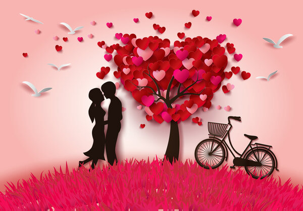 Two enamored under a love tree Royalty Free Stock Vectors