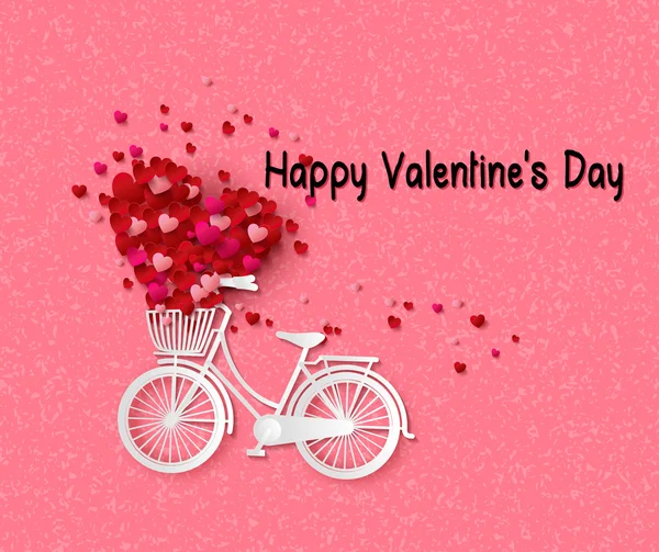 Biglietto di auguri con bici e palloncini a forma di cuore . — Vettoriale Stock