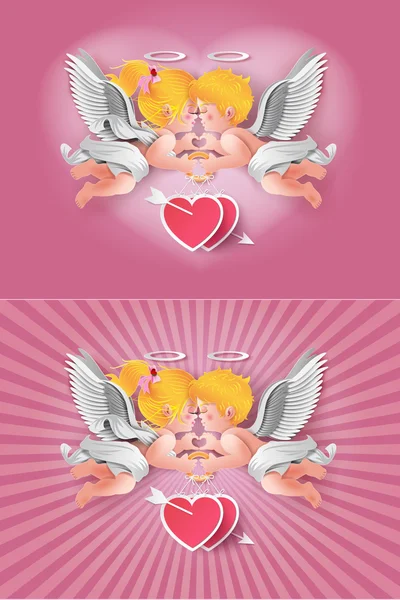 Lindo chico y chica cupidos . — Vector de stock