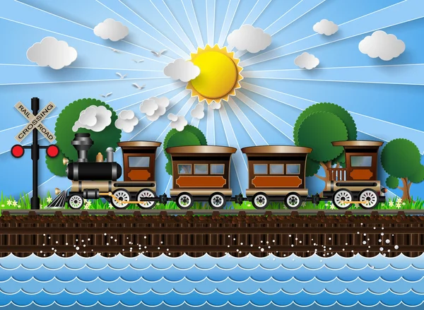 Train sur fond de soleil — Image vectorielle