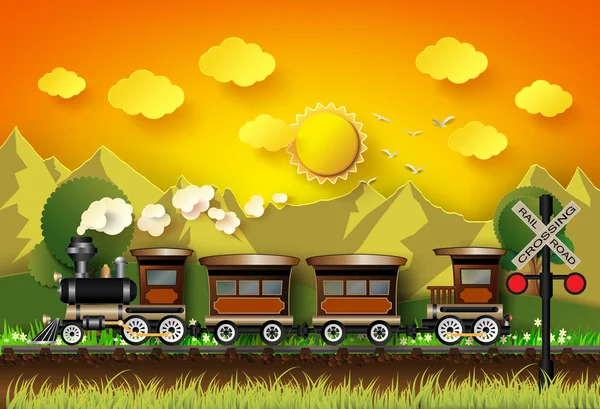 The train was running on rails. — Stock Vector
