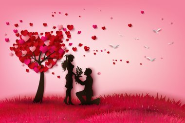 Two enamored under a love tree clipart
