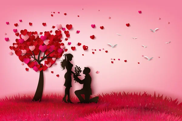 Deux amoureux sous un arbre d'amour — Image vectorielle