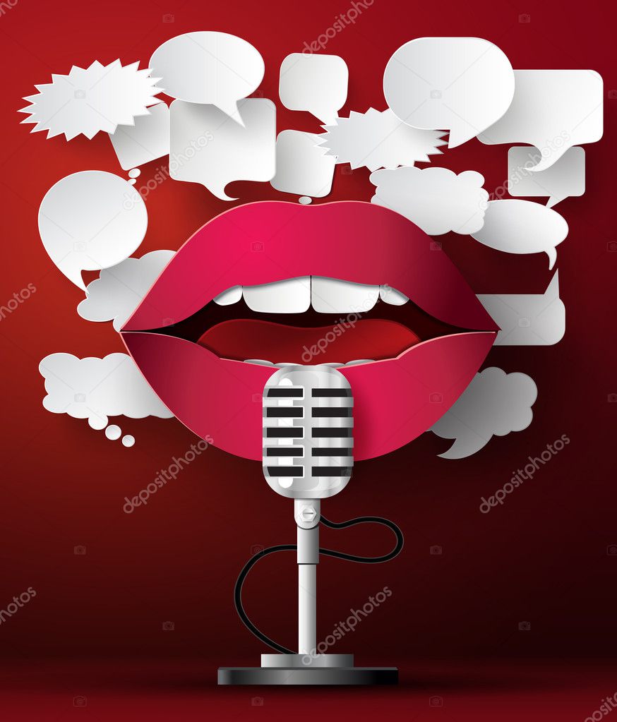 Lips are talking to the microphone 