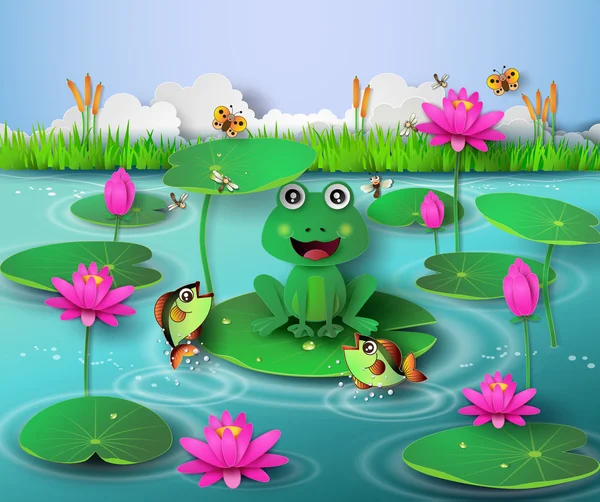 池塘里的青蛙. — 图库矢量图片
