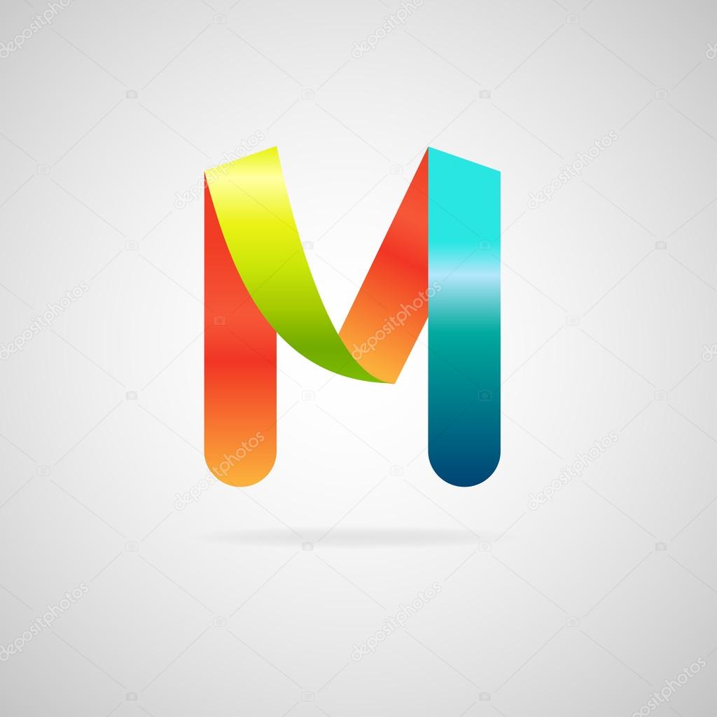 Sign the letter M.color ribbon business logo icon and font