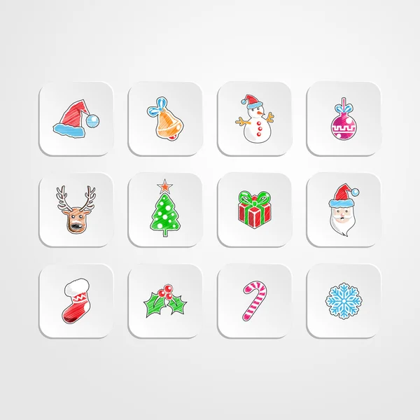 Conjunto de Natal e Ano Novo icons.Color desenho a lápis style.vector ilustração — Vetor de Stock