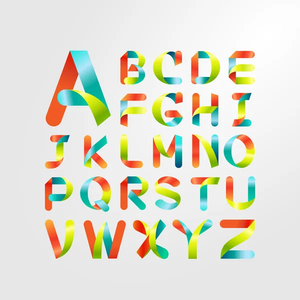 Şerit alfabesi ve renkli yazı tipi. Büyük harf A to Z — Stok Vektör