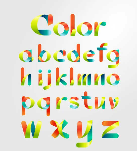 Şerit alfabesi ve renkli yazı tipi. Küçük harf a-z. — Stok Vektör