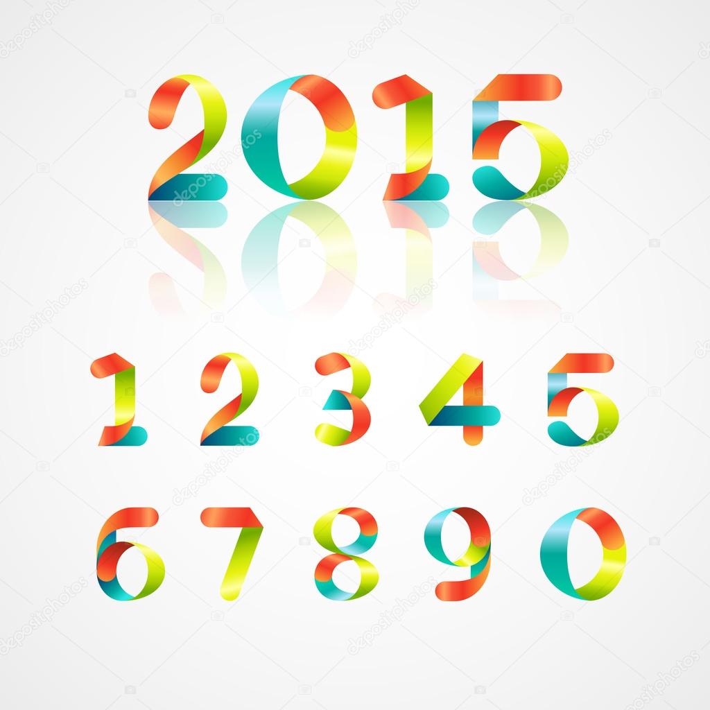 Set of colorful ribbon font. Numbers 0 to 9 .Vector illustration