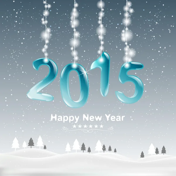 Feliz año nuevo 2015 y decorar con luces de Navidad. Ilustración de fondo decorativo vector — Vector de stock