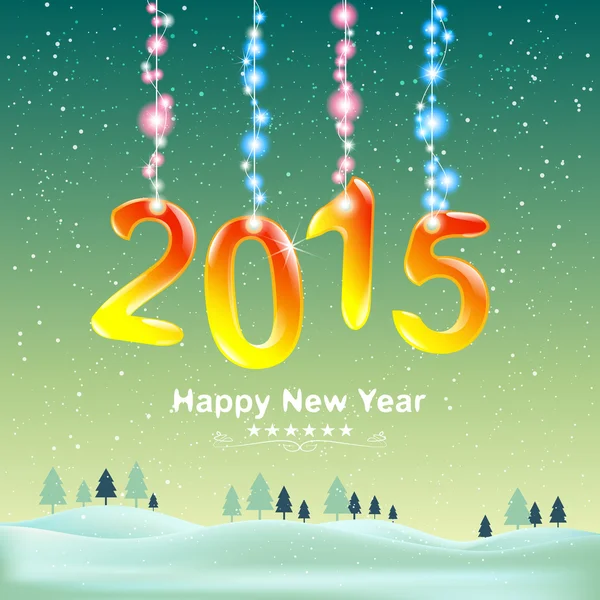 Feliz año nuevo 2015 y decorar con luces de Navidad. Ilustración de fondo decorativo vector — Vector de stock