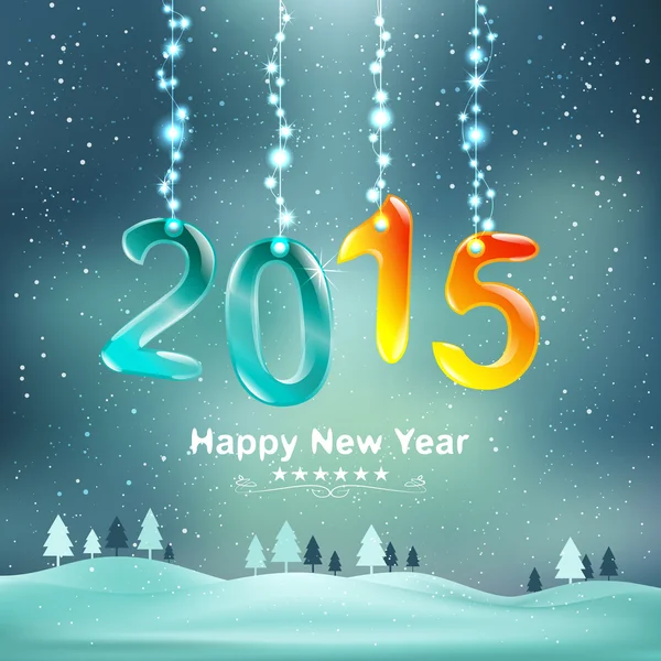 Feliz año nuevo 2015 y decorar con luces de Navidad. Ilustración de fondo decorativo vector — Vector de stock