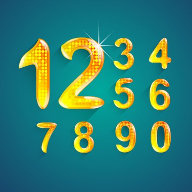 Alfabe numaraları kristal renkleri tarzı 0-9 ayarlayın. Vektörel çizim yazı tipi