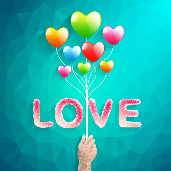 Balão cardíaco e Polygon hand.abstract ilustração do vetor do amor — Vetor de Stock