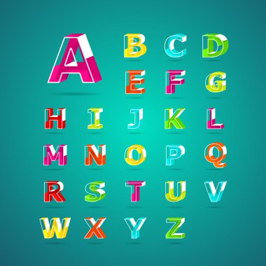 İzometrik alfabe yazı tipi. Büyük harf A, B, C, D, E, F, G, H, ı