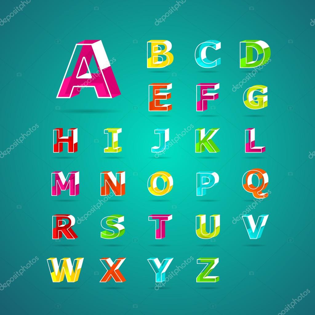 Isometric Alphabet Fontcapital Letter A B C D E F G H I Stock