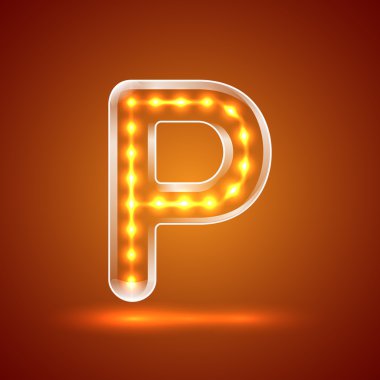 Parlayan font.illuminated mektuplar. Büyük harf P.Vector illustr
