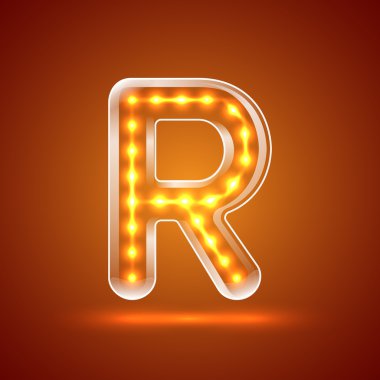 Parlayan font.illuminated mektuplar. Büyük harf R.Vector illustr