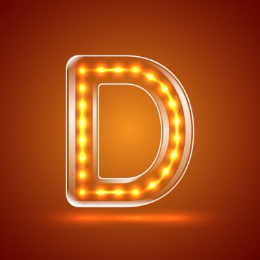 Parlayan font.illuminated mektuplar. Büyük harf D.Vector illustr