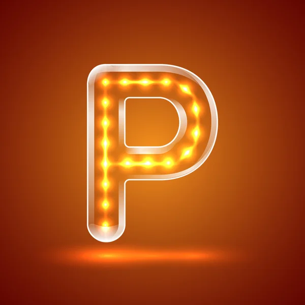 Letras font.illuminated brilhantes.letra maiúscula P.Vector illustr — Vetor de Stock