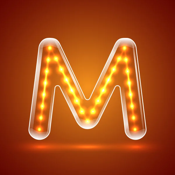 Glödande font.illuminated bokstäver. Versal M.Vector illustr — Stock vektor