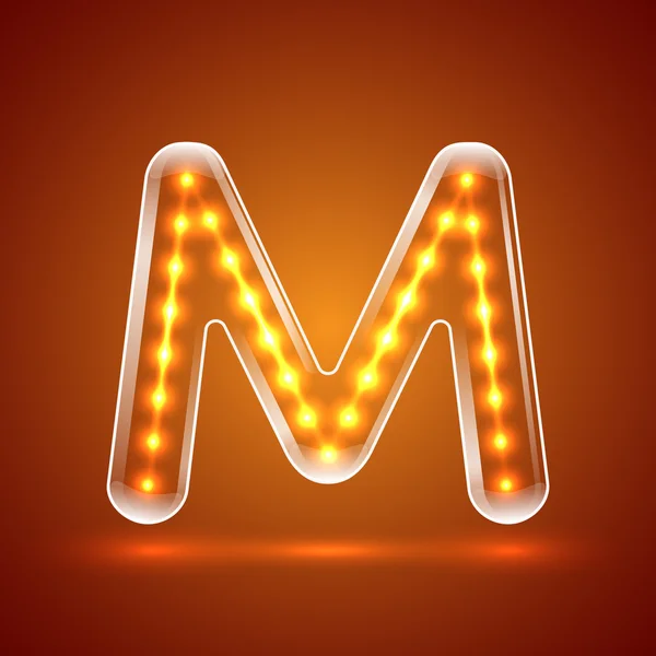 Caratteri luminosi.lettere illuminate.lettere maiuscole M.Vector illustr — Vettoriale Stock