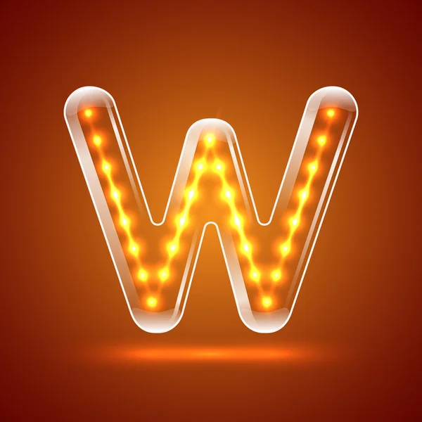 Izzó font.illuminated levelek. Nagybetű W.Vector illustr — Stock Vector